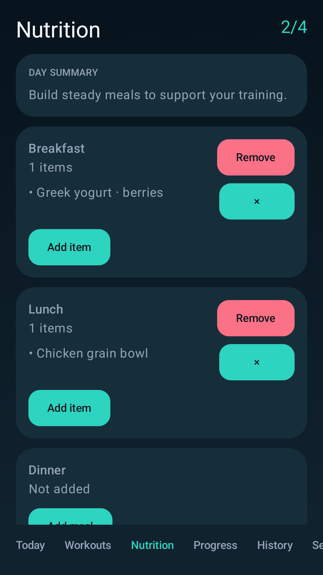 Wellness Whiteboard nutrition screen